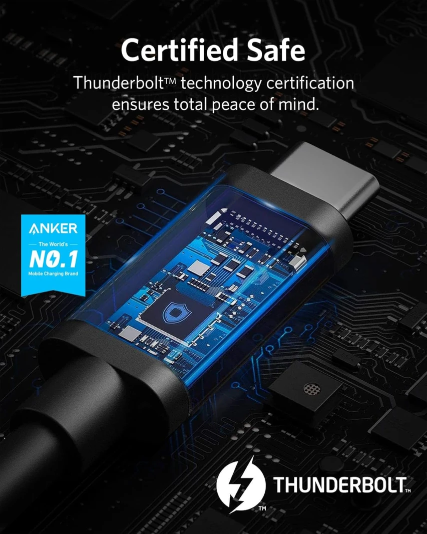 كابل Anker Thunderbolt 4 مع شاشة 8K / 40Gbps / 100W للشحن - 0.8 متر