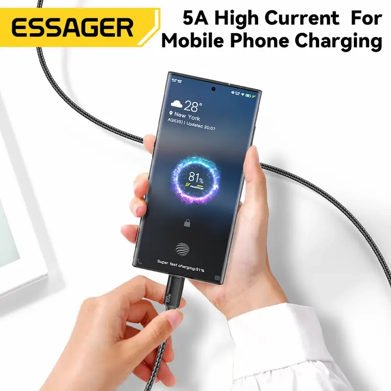 كابل مضفر USB C إلى USB C بقوة 100 وات من Essager – 3 متر