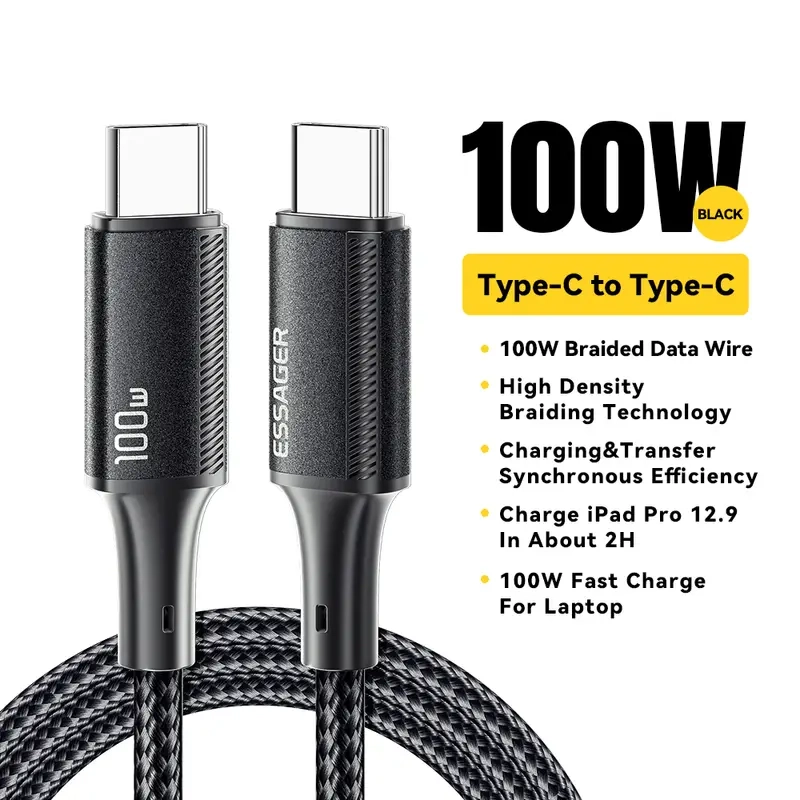 كابل مضفر USB C إلى USB C بقوة 100 وات من Essager – 3 متر