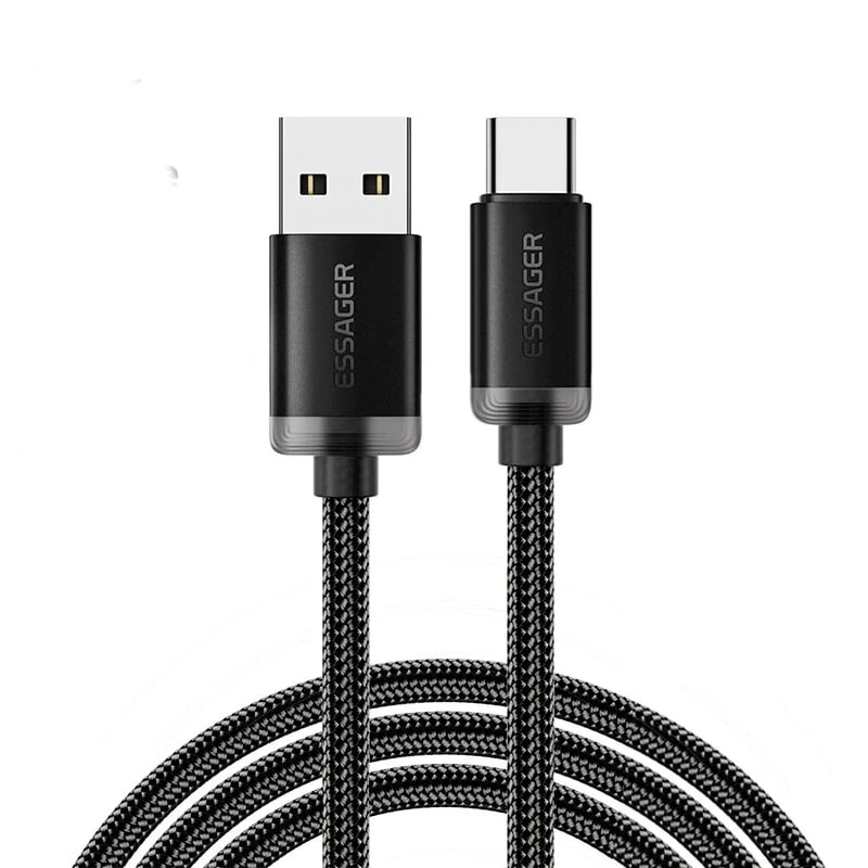 كابل Essager USB A إلى C مضفر من النايلون بطول 2 متر - أسود