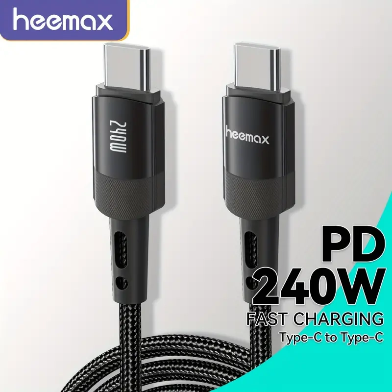 كابل Heemax المضفر USB C إلى USB C بقوة 240 واط - 2 متر