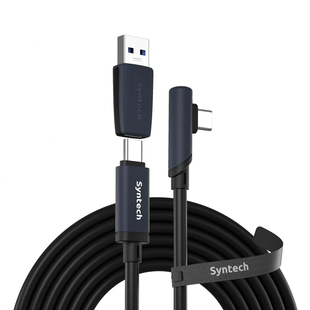كابل Syntech USB C Meta/Oculus Quest3/2، Pico4، Vision Pro Link مع محول USB 3.0 – 5 متر أسود