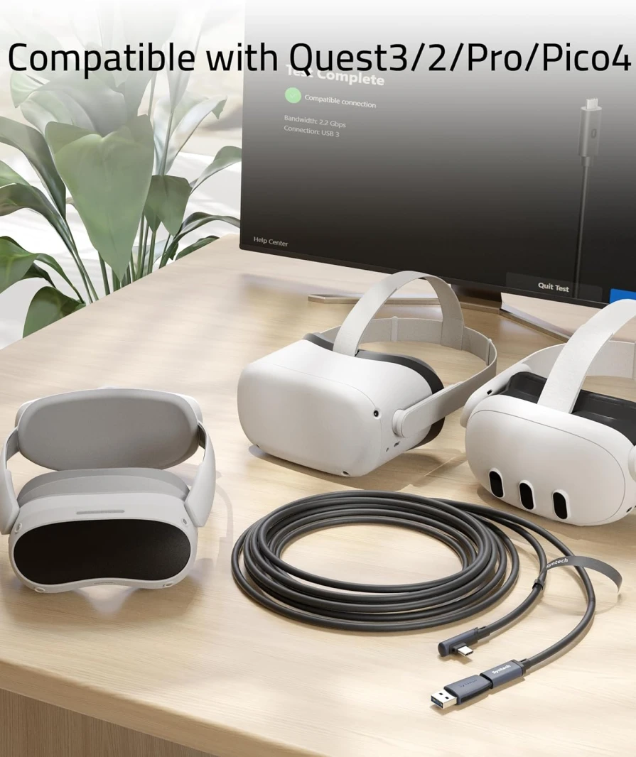 كابل Syntech USB C Meta/Oculus Quest3/2، Pico4، Vision Pro Link مع محول USB 3.0 – 5 متر أسود