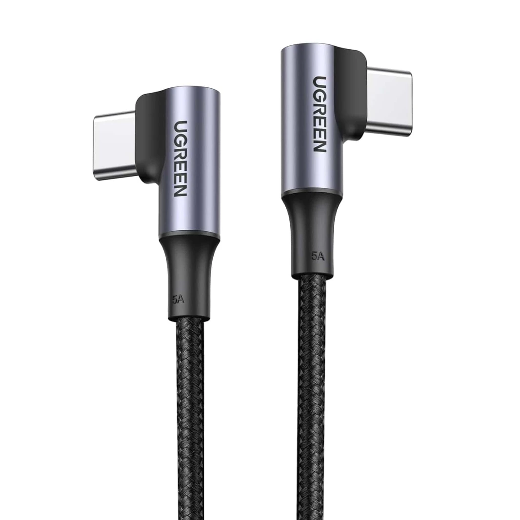 كابل USB C إلى USB C مضفر بزاوية 90 درجة بقوة 100 وات من UGREEN - 1 متر