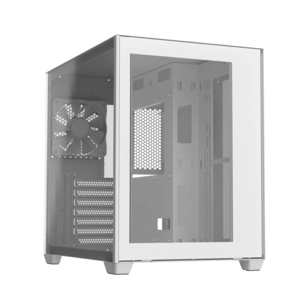 علبة ألعاب FSP CMT380 CUBE ARGB (مروحة ARGB مقاس 3*120 مم) - بيضاء (تصميم مزدوج الغرفة/زجاج مقوى مزدوج)FSP