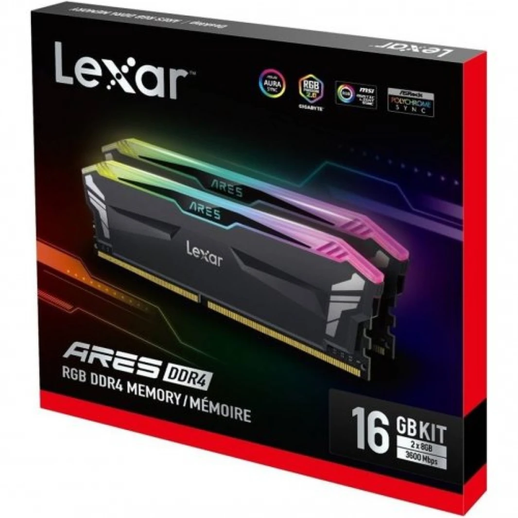LEXAR ARES 16GB DDR-4 RGB 3600MHz Memory KIT (8GBX2) BLACKLEXAR