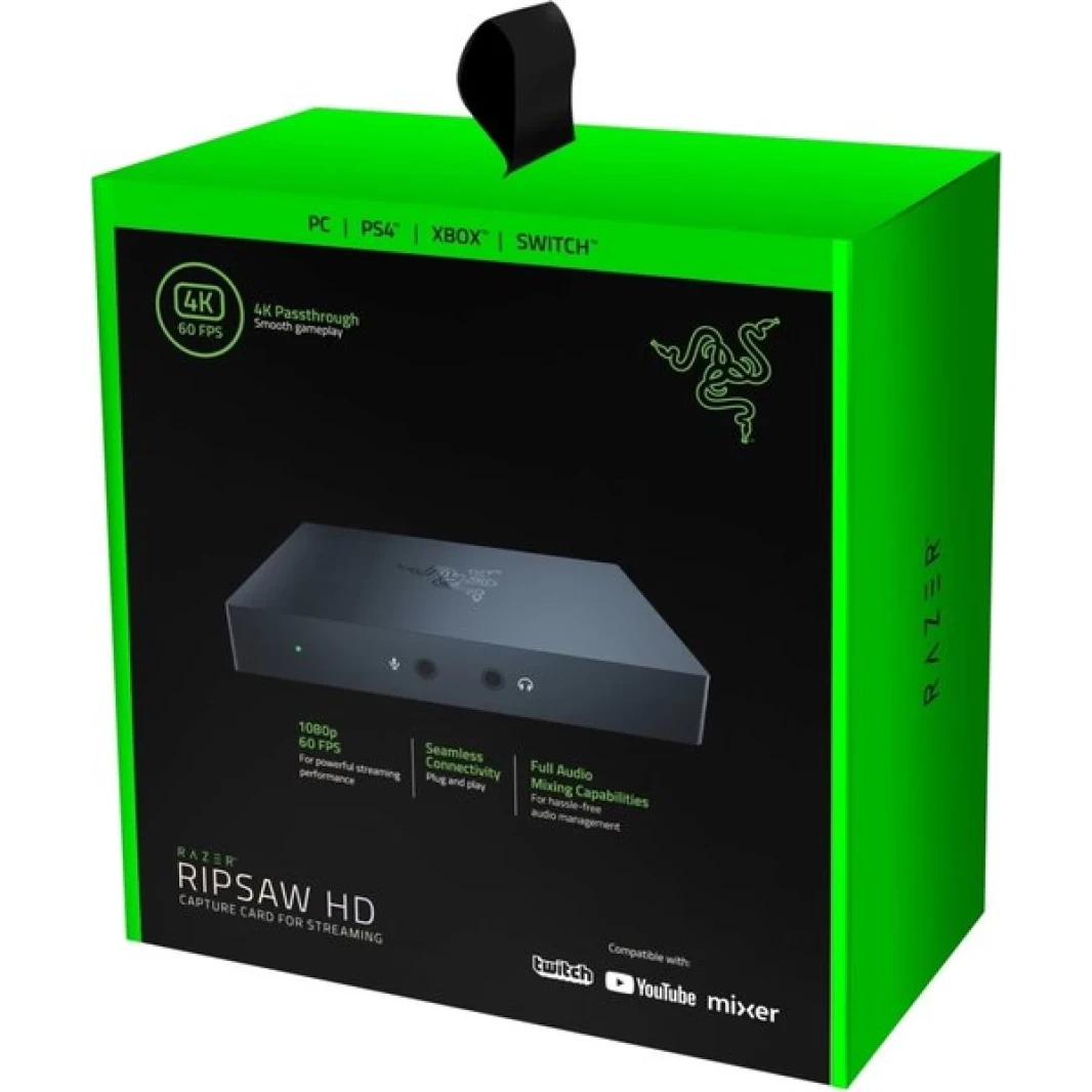 بطاقة التقاط بث الألعاب Razer Ripsaw HD بدقة 1080 بكسل وتسجيل 60 إطارًا في الثانية