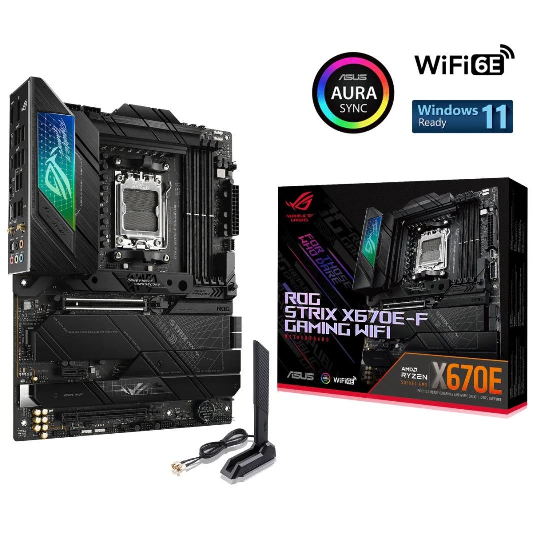 لوحة ASUS ROG Strix X670E-F Gaming WIFI 6E DDR5 AM5 Ryzen 7000 PCIe 5.0 4x M.2 Slots مع مشتتات حرارية AI Cooling II