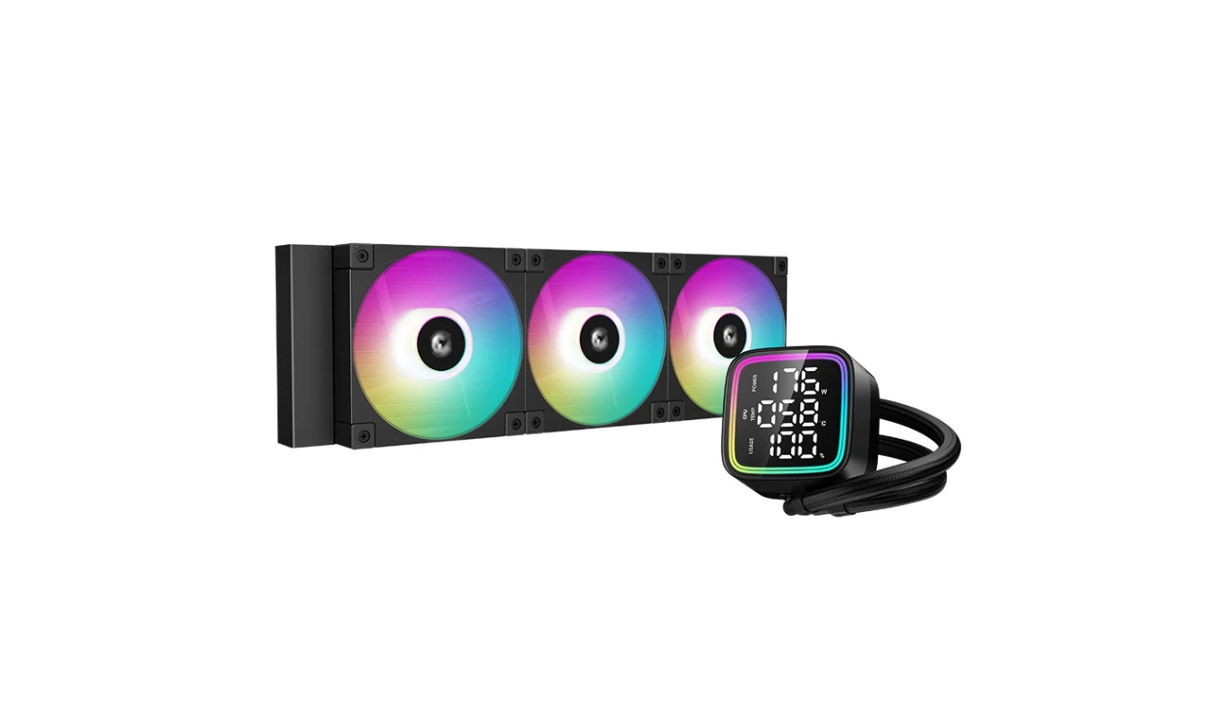 مبرد سائل DeepCool LD360 مقاس 360 مم ومضخة من الجيل الخامس 3400 دورة في الدقيقة وشاشة حالة وحدة المعالجة المركزية في الوقت الفعلي ومراوح ARGB مانعة للتسرب ومرآة ذات تأثير هالة متدرجة مزدوجة