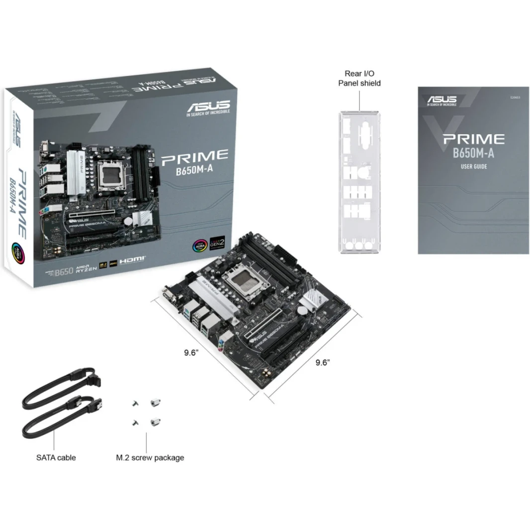 لوحة أم ASUS Prime B650M-A AM5 لمعالج Ryzen 7000 PCIe 5.0 2x M.2 2.5Gb LAN USB 3.2 Gen 1 Type-C