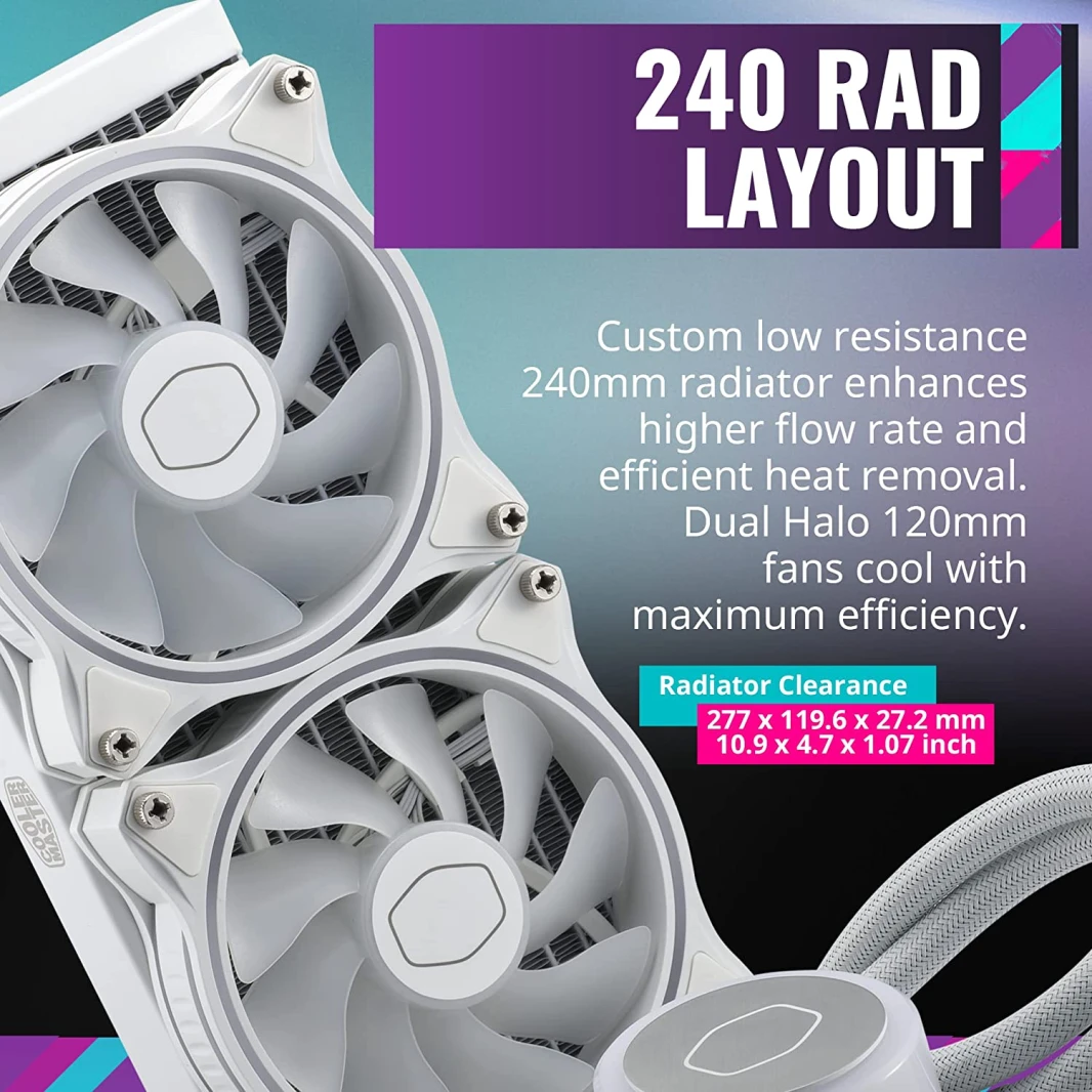 Cooler Master MasterLiquid ML240 Illusion White، مبرد سائل لوحدة المعالجة المركزية AIO Close-Loop