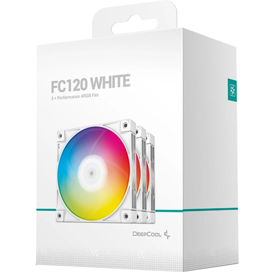 مراوح تبريد DeepCool FC120 White 3x120mm 1800RPM Daisy Chain RGB 5v-3pin PWM هادئة