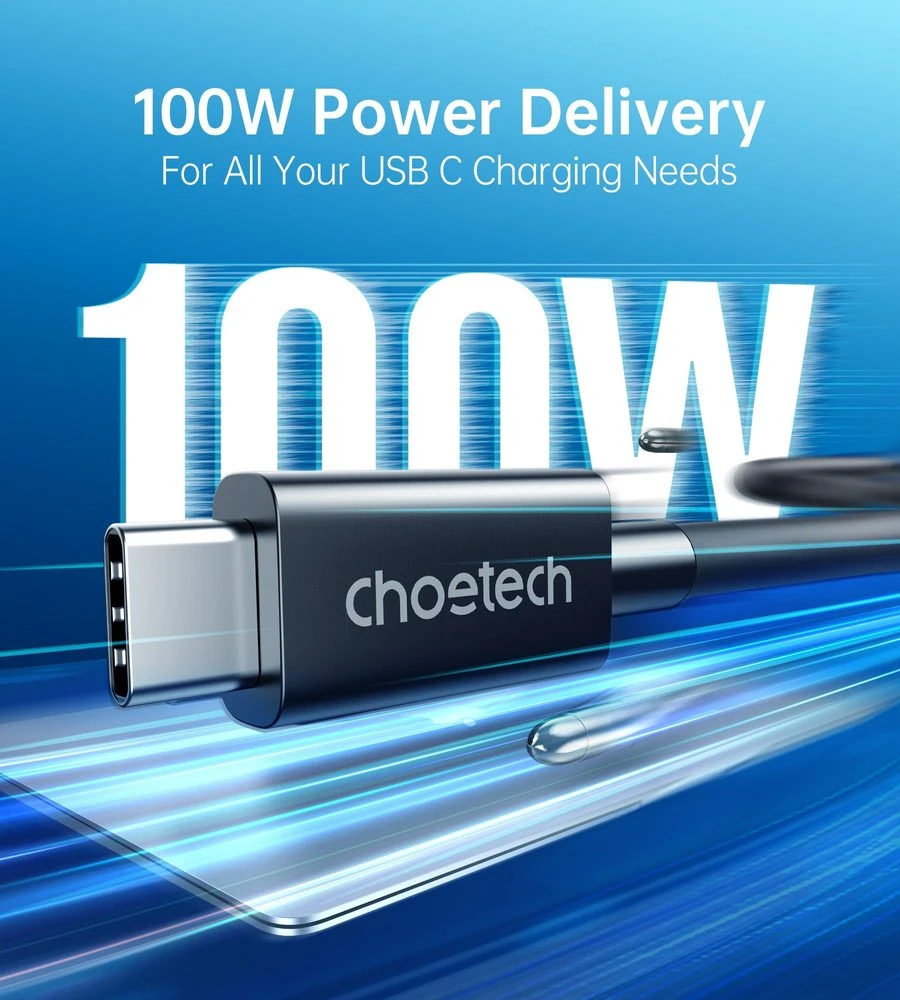 كابل Choetech A3010 Thunderbolt 4 بطول 2.6 قدم وسرعة 40 جيجابت في الثانية مع شحن بقوة 100 وات