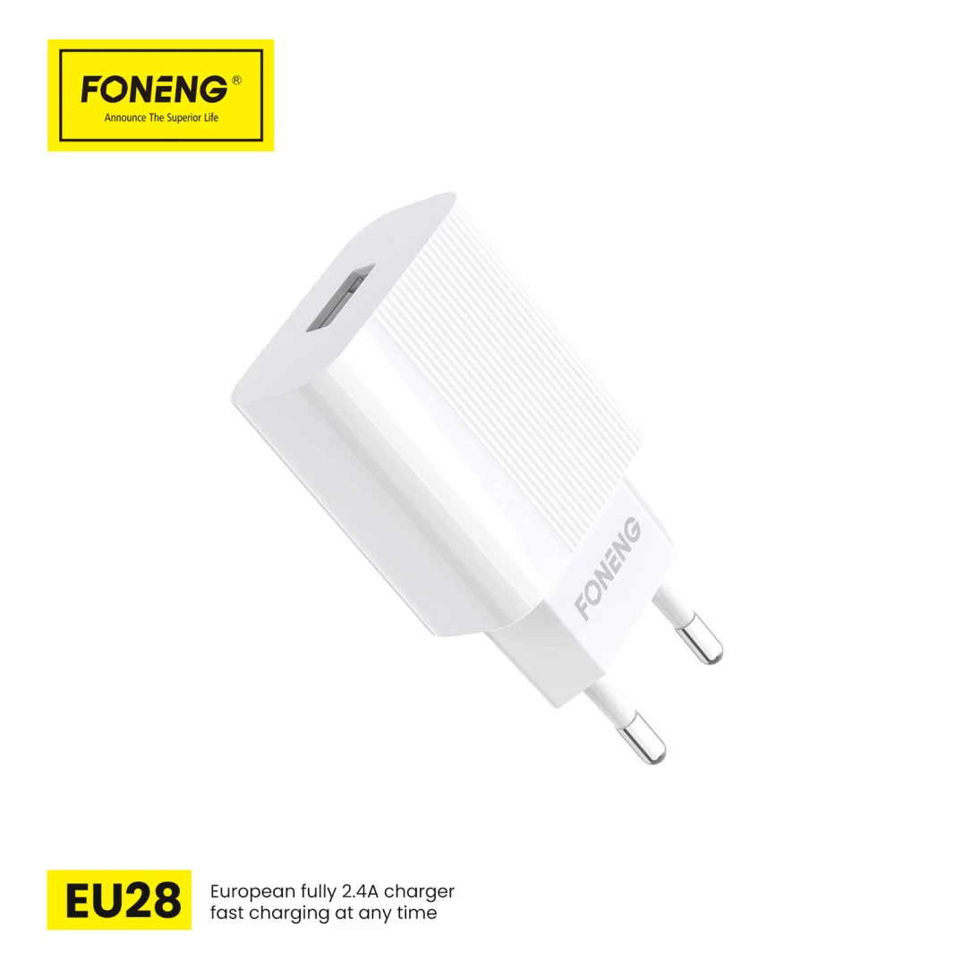 شاحن ذكي متزامن بمنفذ USB واحد بقوة 12 وات من FONENG EU28 مع كابل