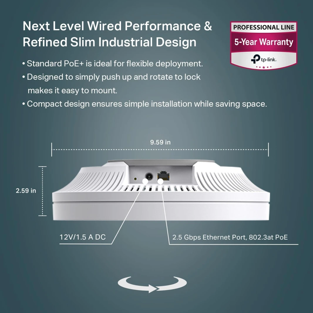 نقطة وصول لاسلكية 2.5G من TP-Link AX5400 Omada Ultra-Slim WiFi 6 مثبتة على السقف (EAP670)