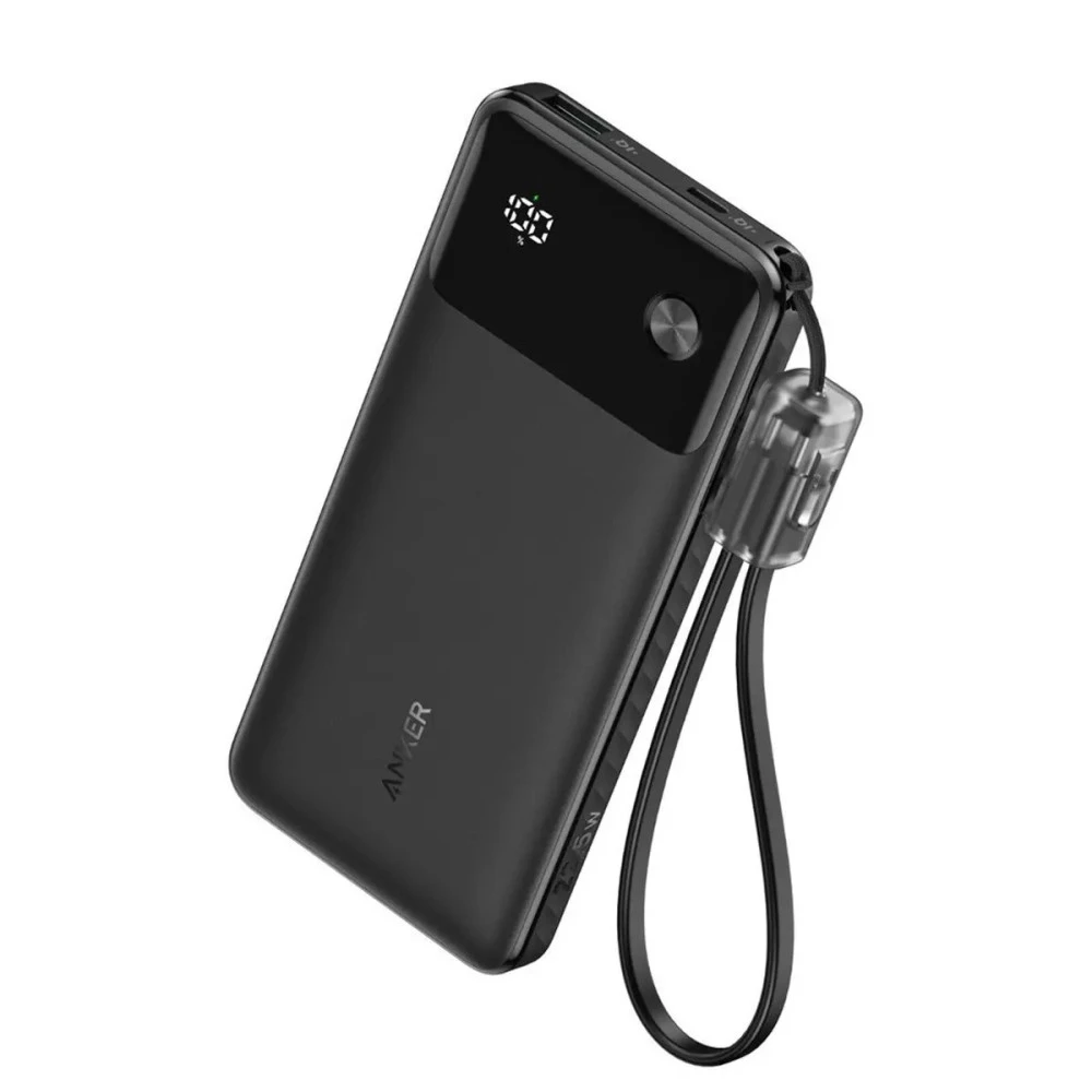 Anker 10000mAh PD 22.5W Power Bank with Built-in USB-C Cable – Black