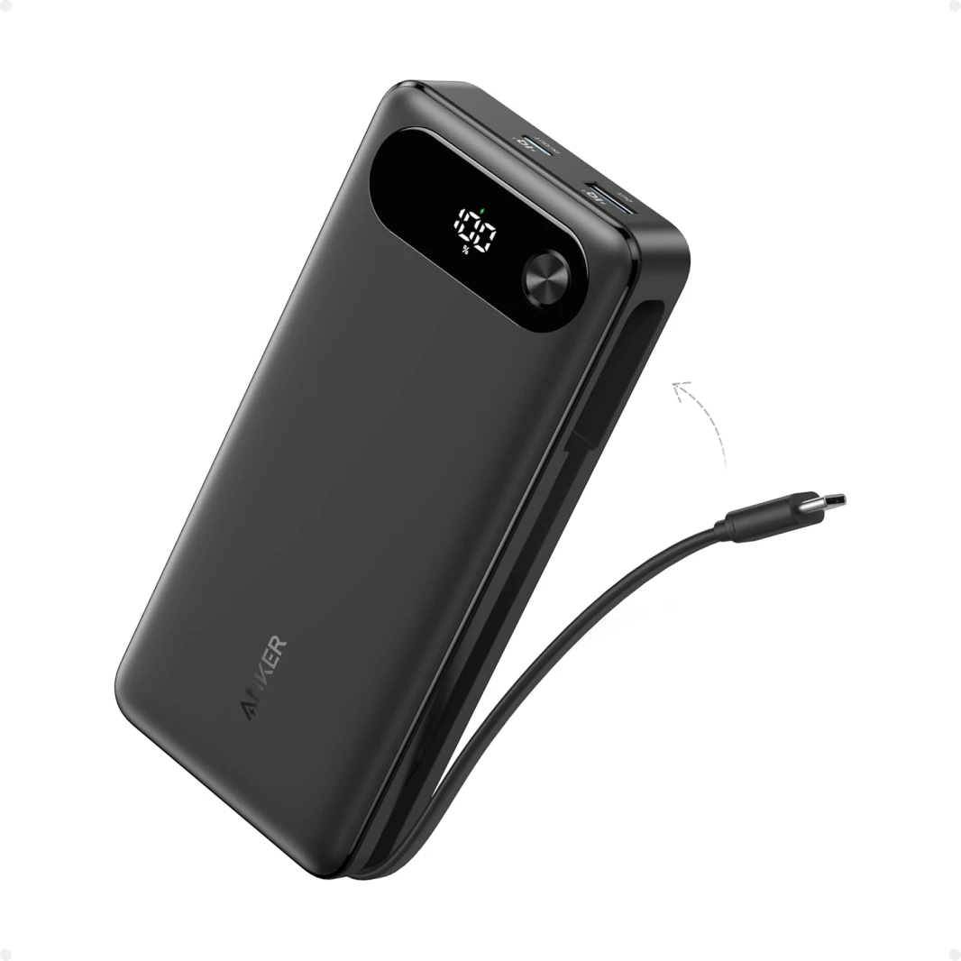باور بانك أنكر 20000 مللي أمبير 87 وات مع كابل USB-C - أسود