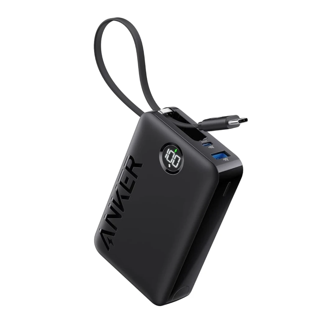 باور بانك أنكر 20000 مللي أمبير في الساعة PD 22.5 واط مع كابل USB-C مدمج - أسود
