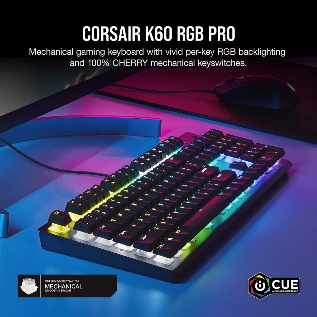 لوحة مفاتيح الألعاب الميكانيكية السلكية Corsair K60 RGB Pro – CHERRY VIOLA