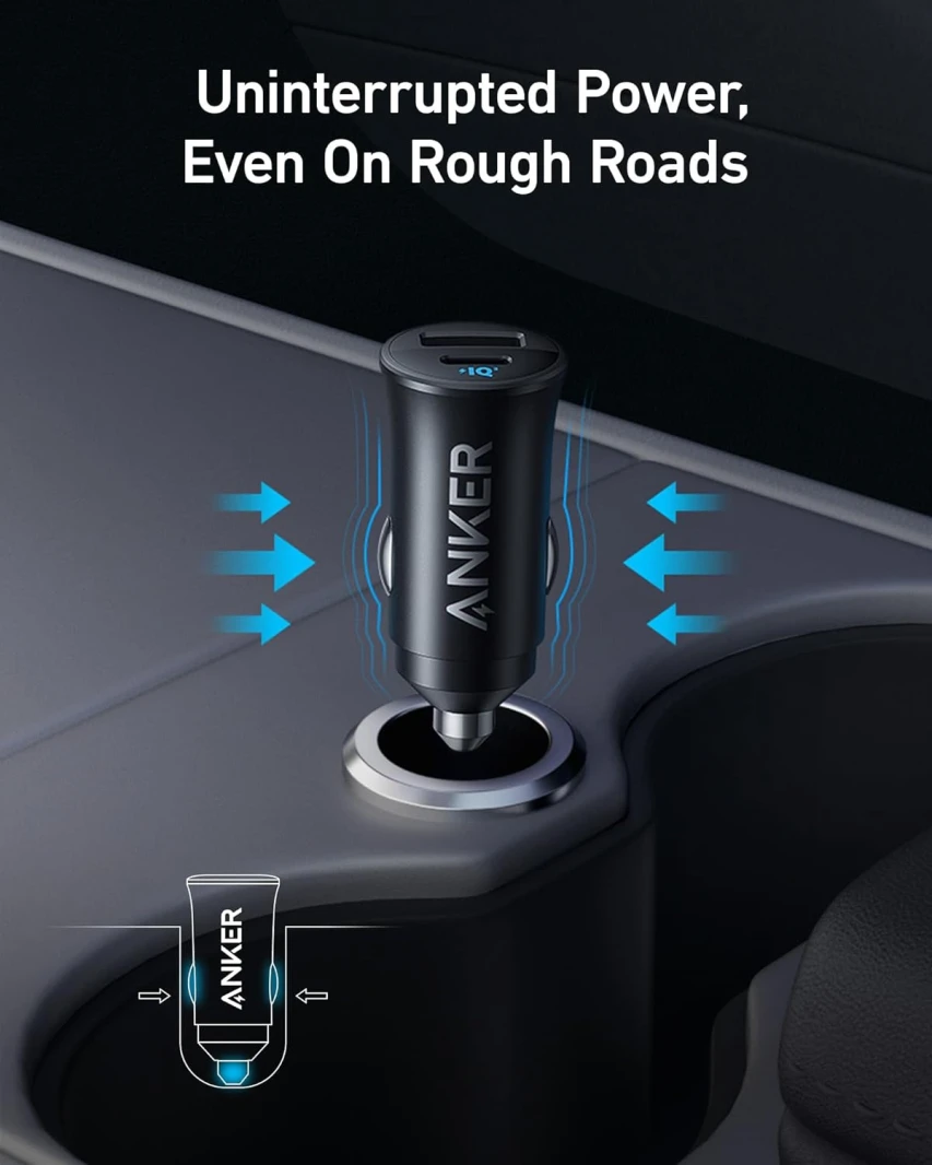 شاحن سيارة Anker 30W بمنفذين USB-C وUSB