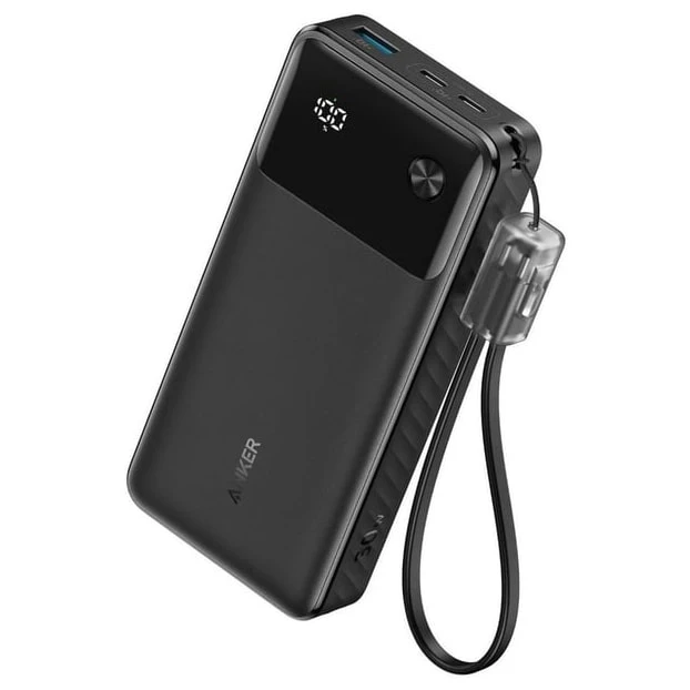 باور بانك أنكر 20000 مللي أمبير في الساعة PD 30 وات مع كابل USB-C - أسود