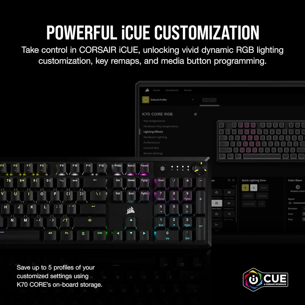 لوحة مفاتيح الألعاب الميكانيكية Corsair K70 CORE RGB – مفاتيح خطية حمراء MLX