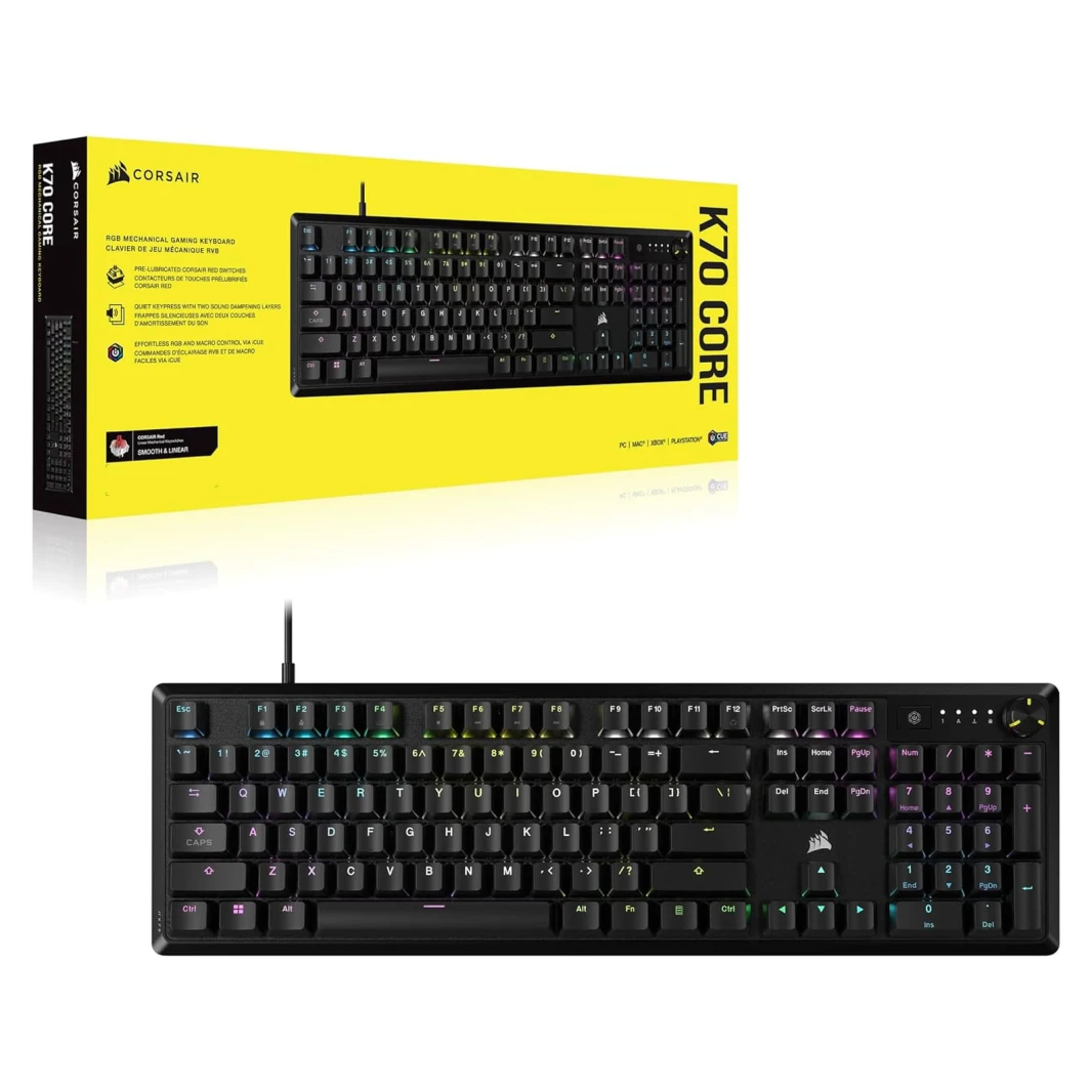 لوحة مفاتيح الألعاب الميكانيكية Corsair K70 CORE RGB – مفاتيح خطية حمراء MLX