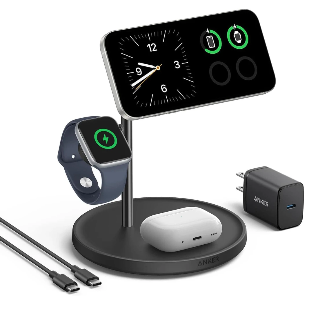 Anker MagGo 3 in 1 MagSafe-Compatible 15W Wireless Charging Stand – Black