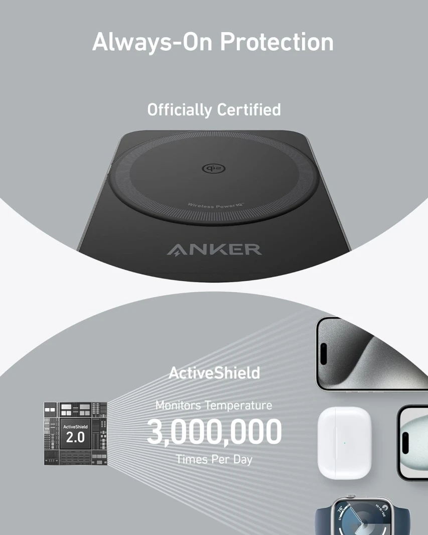 Anker MagGo 3-in-1 Qi2 Certified 15W MagSafe Charging Station with 40W USB-C Charger – Black
