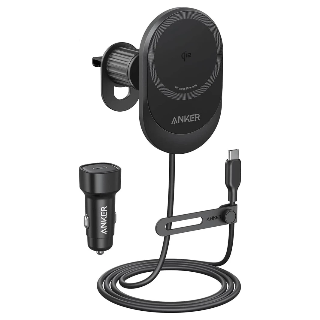 مجموعة شاحن سيارة لاسلكي Anker MagGo Fast 15W MagSafe مع كابل وشاحن