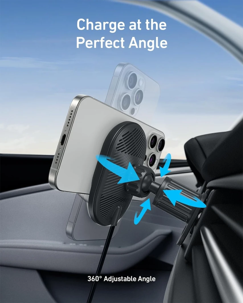 مجموعة شاحن سيارة لاسلكي Anker MagGo Fast 15W MagSafe مع كابل وشاحن