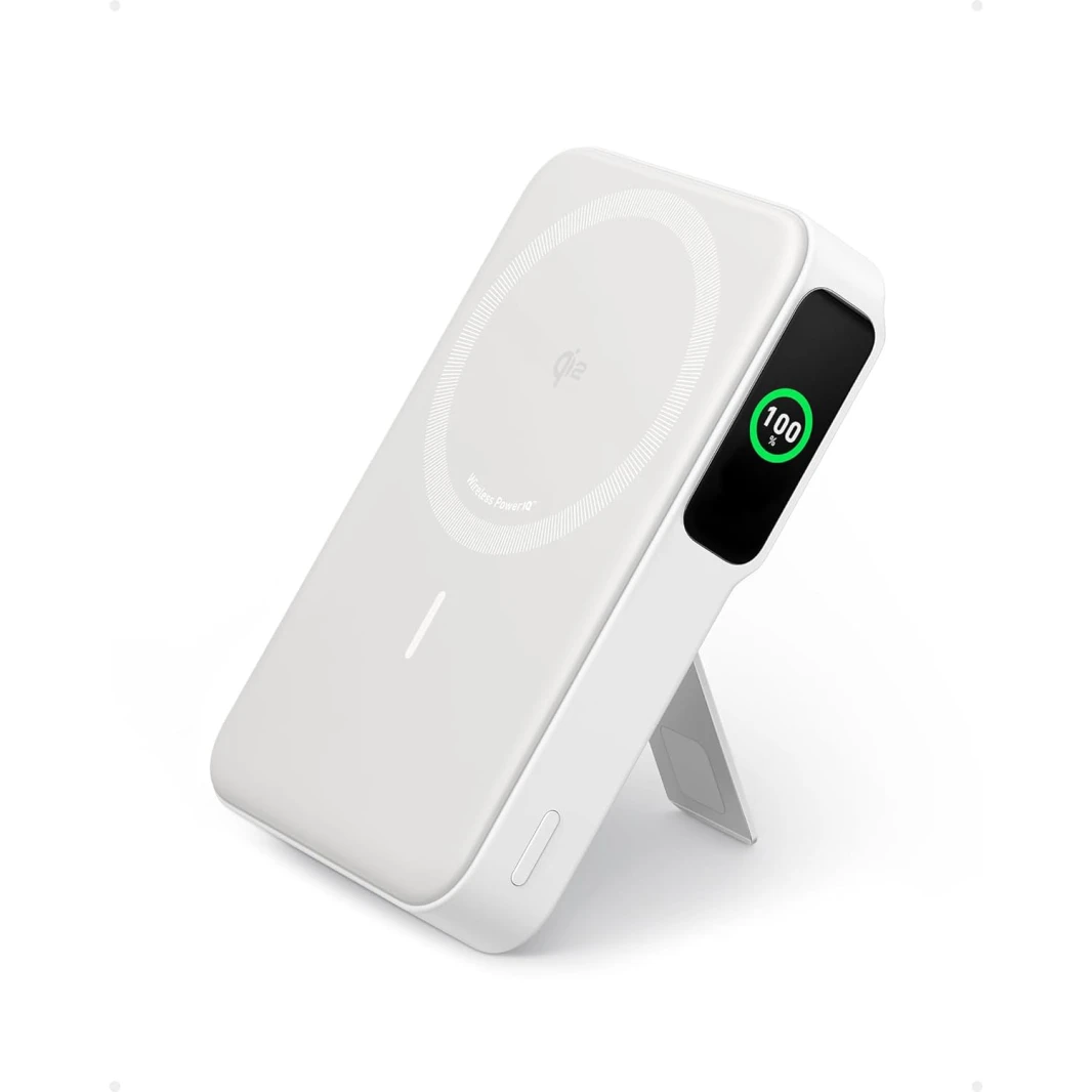 Anker MagGo 10,000mAh 15W Ultra-Fast MagSafe Qi2 Certified Power Bank with Smart Display and Foldable Stand – White