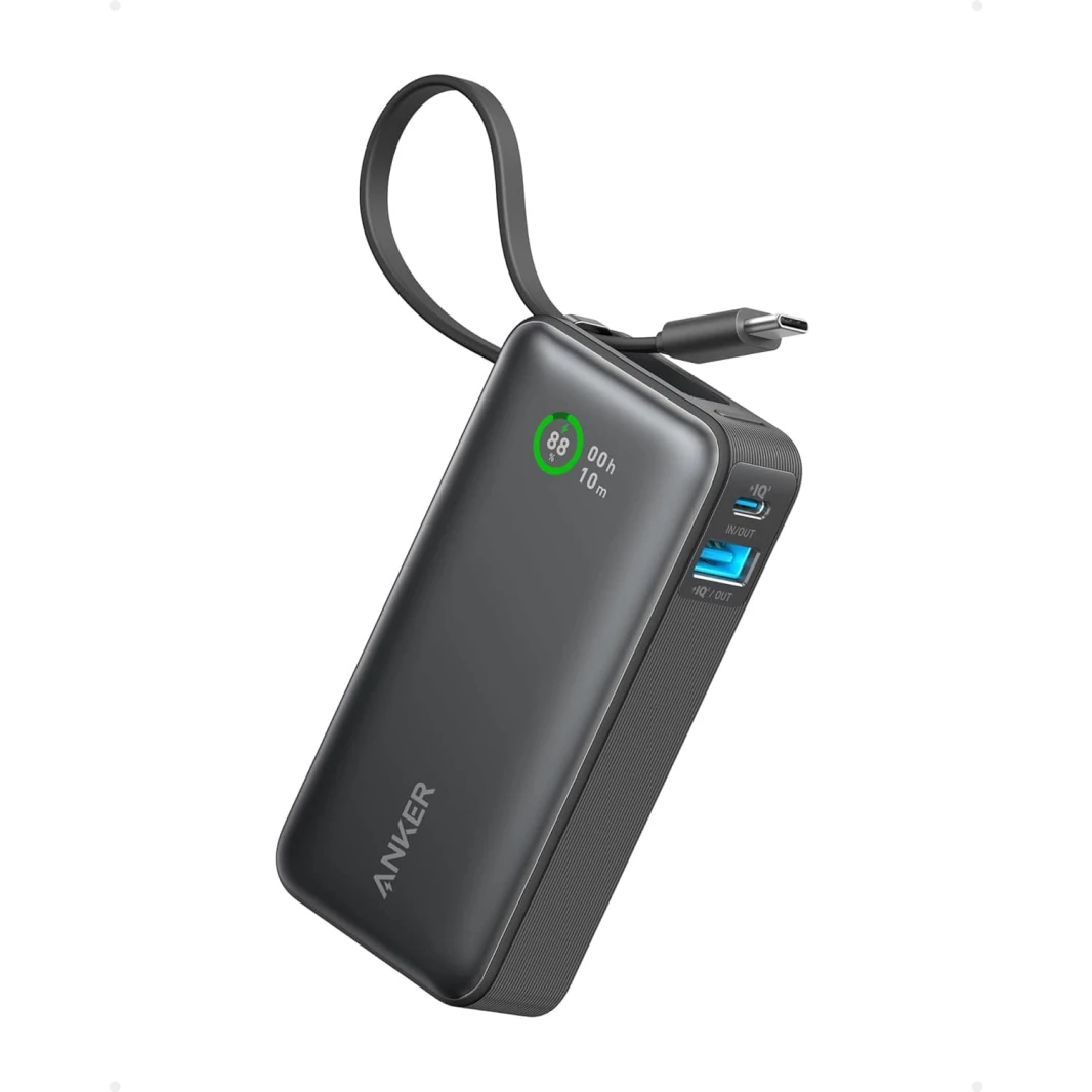Anker Nano 10,000mAh 30W PD Power Bank with Built-in USB-C Cable – Black Stone