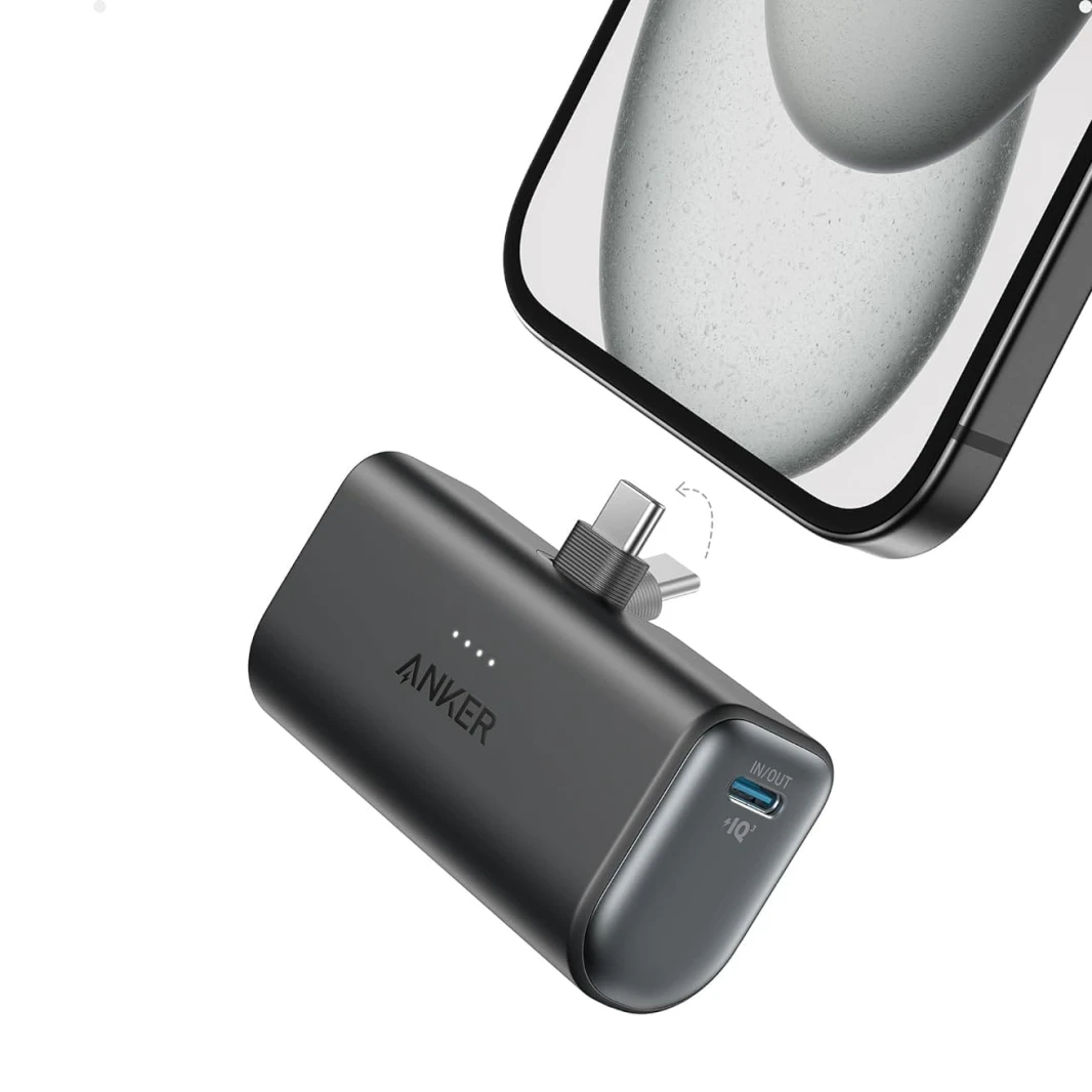 Anker Nano 5,000mAh 22.5W Power Bank with Built-in Foldable USB-C Connector – Black