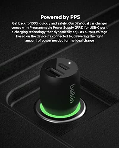 شاحن سيارة Belkin 37W بمنفذين USB-C PPS بقوة 25 وات ومنفذ USB-A بقوة 12 وات