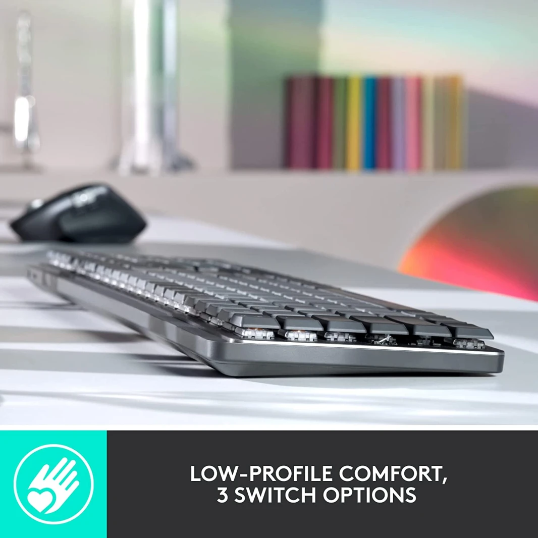 لوحة مفاتيح Logitech MX Mechanical Mini اللاسلكية المضيئة ذات الأداء العالي والمريحة ذات المفاتيح القابلة للنقر - جرافيت