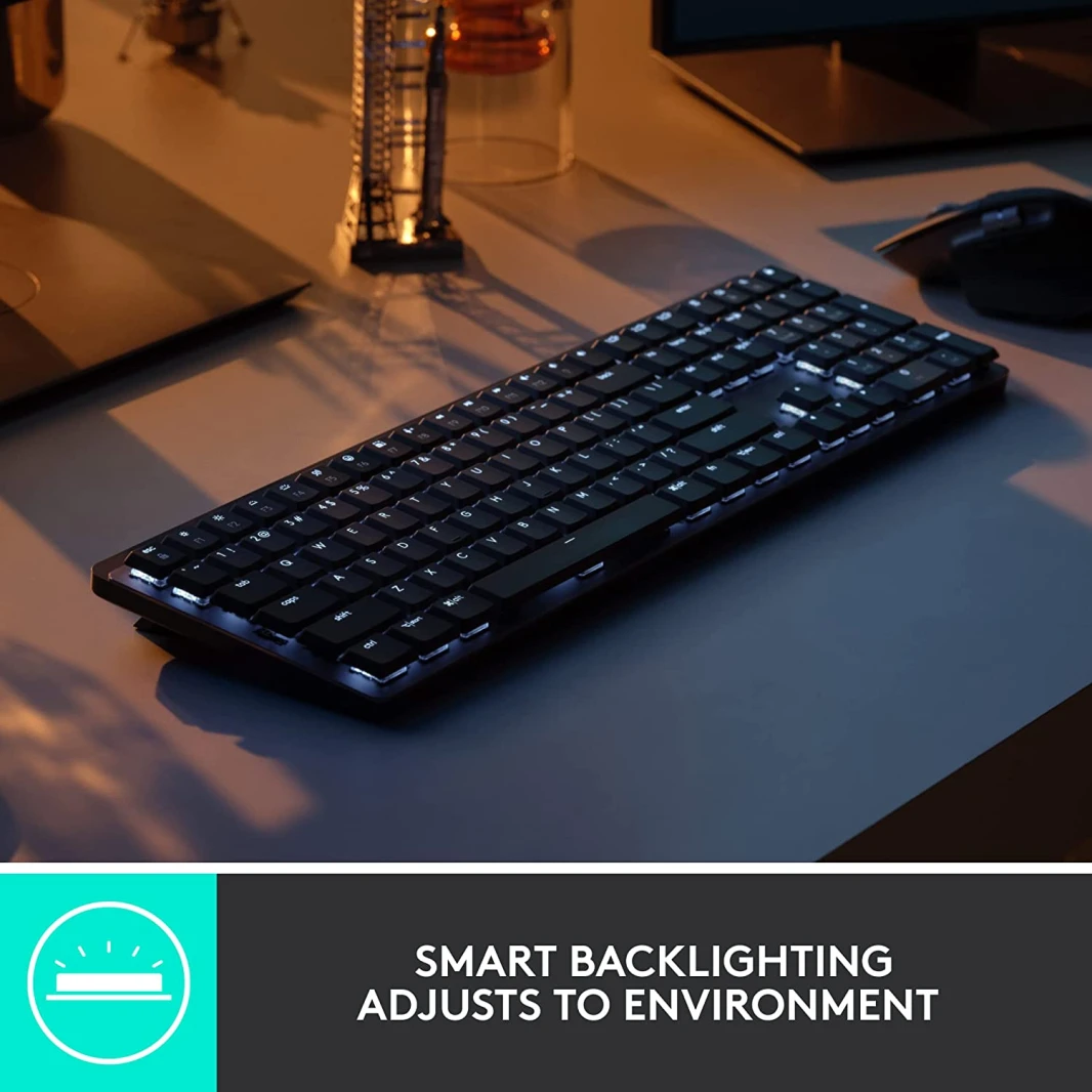 لوحة مفاتيح Logitech MX Mechanical Mini اللاسلكية المضيئة ذات الأداء العالي والمريحة ذات المفاتيح القابلة للنقر - جرافيت