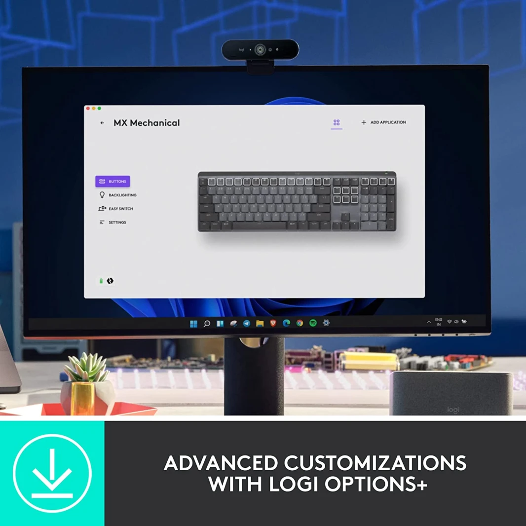 لوحة مفاتيح Logitech MX Mechanical Mini اللاسلكية المضيئة ذات الأداء العالي والمريحة ذات المفاتيح القابلة للنقر - جرافيت
