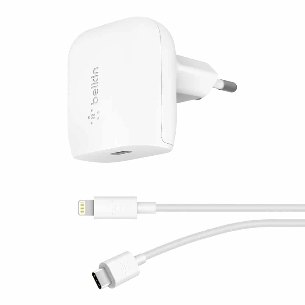 شاحن حائط Belkin BOOST↑CHARGE™ USB-C (18 واط) مع كابل USB-C إلى Lightning بطول 1.2 متر