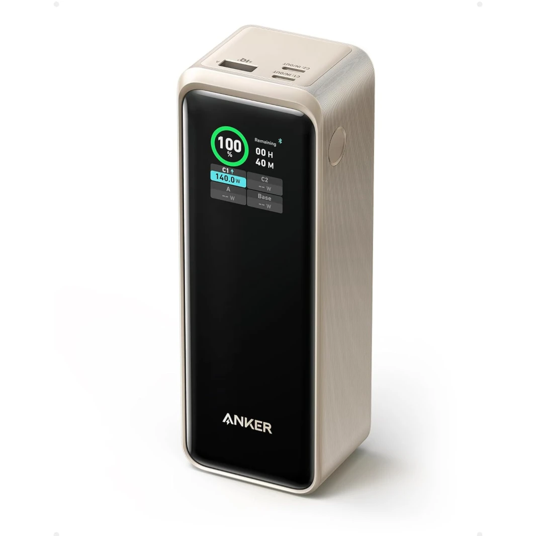 باور بانك Anker Prime بسعة 27,650 مللي أمبير في الساعة و3 منافذ وقوة 250 وات (99.54 وات في الساعة) مع تطبيق ذكي - ذهبي