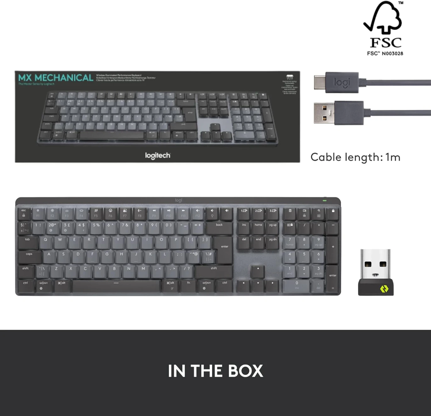 لوحة مفاتيح Logitech MX الميكانيكية اللاسلكية المضيئة عالية الأداء ذات المفاتيح الهادئة - جرافيت