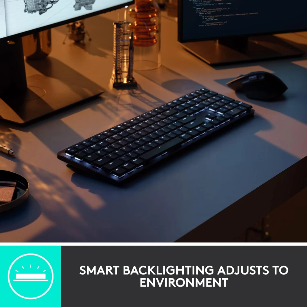 لوحة مفاتيح Logitech MX الميكانيكية اللاسلكية المضيئة عالية الأداء ذات المفاتيح الهادئة - جرافيت