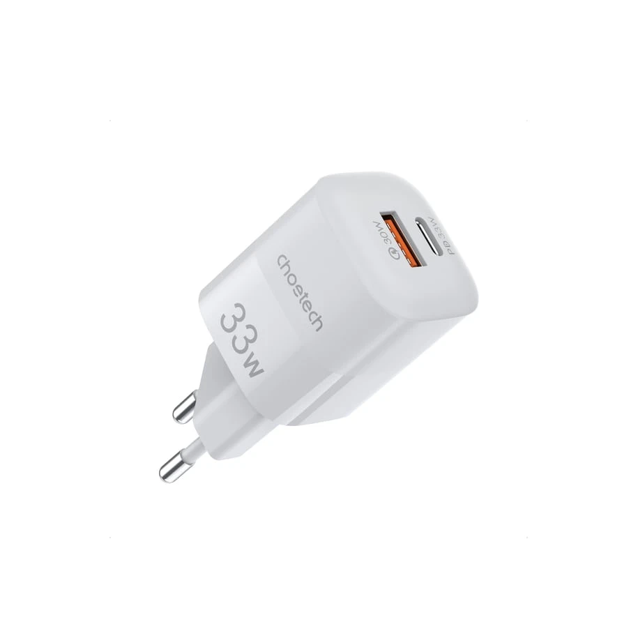 محول شحن سريع Choetech 33W بمنفذين PD USB C - أبيض