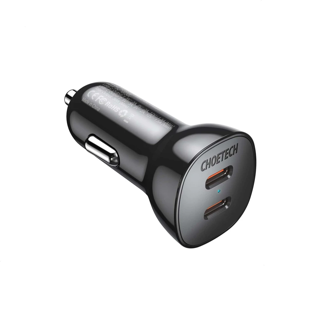 شاحن سيارة Choetech 40 وات بمنفذ USB-C مزدوج سريع