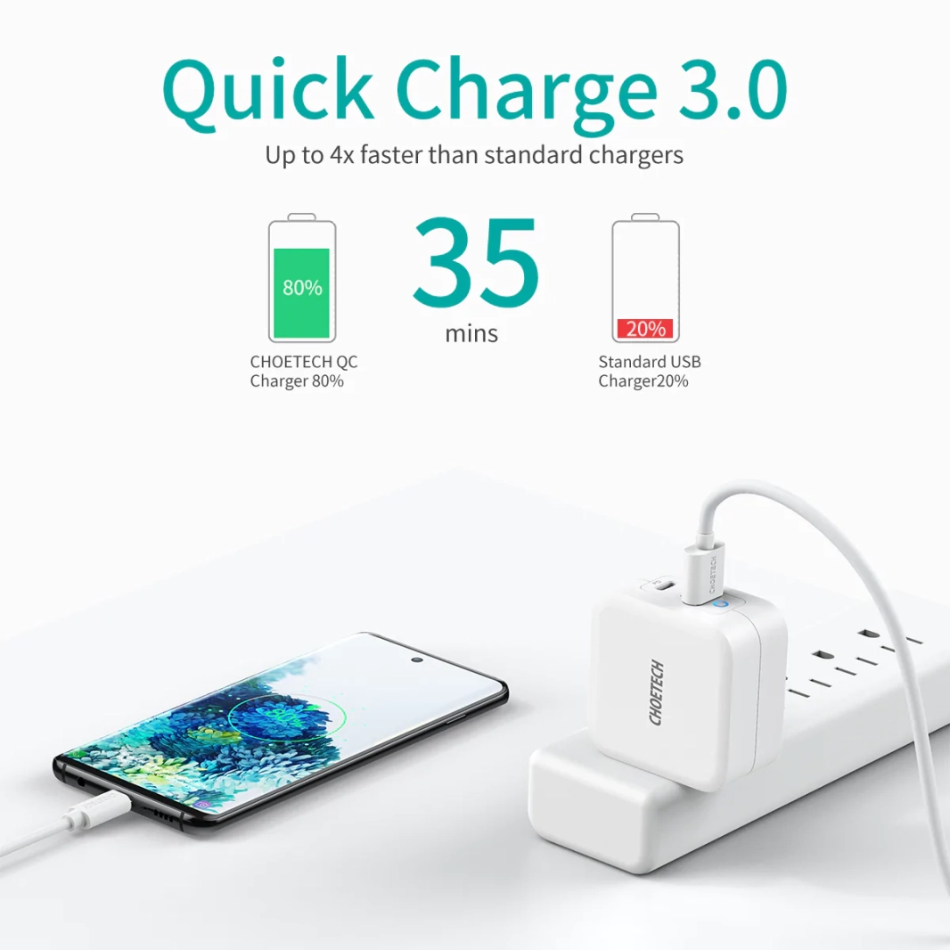 محول شحن سريع Choetech 65 وات بمنفذين PD GaN Tech USB C