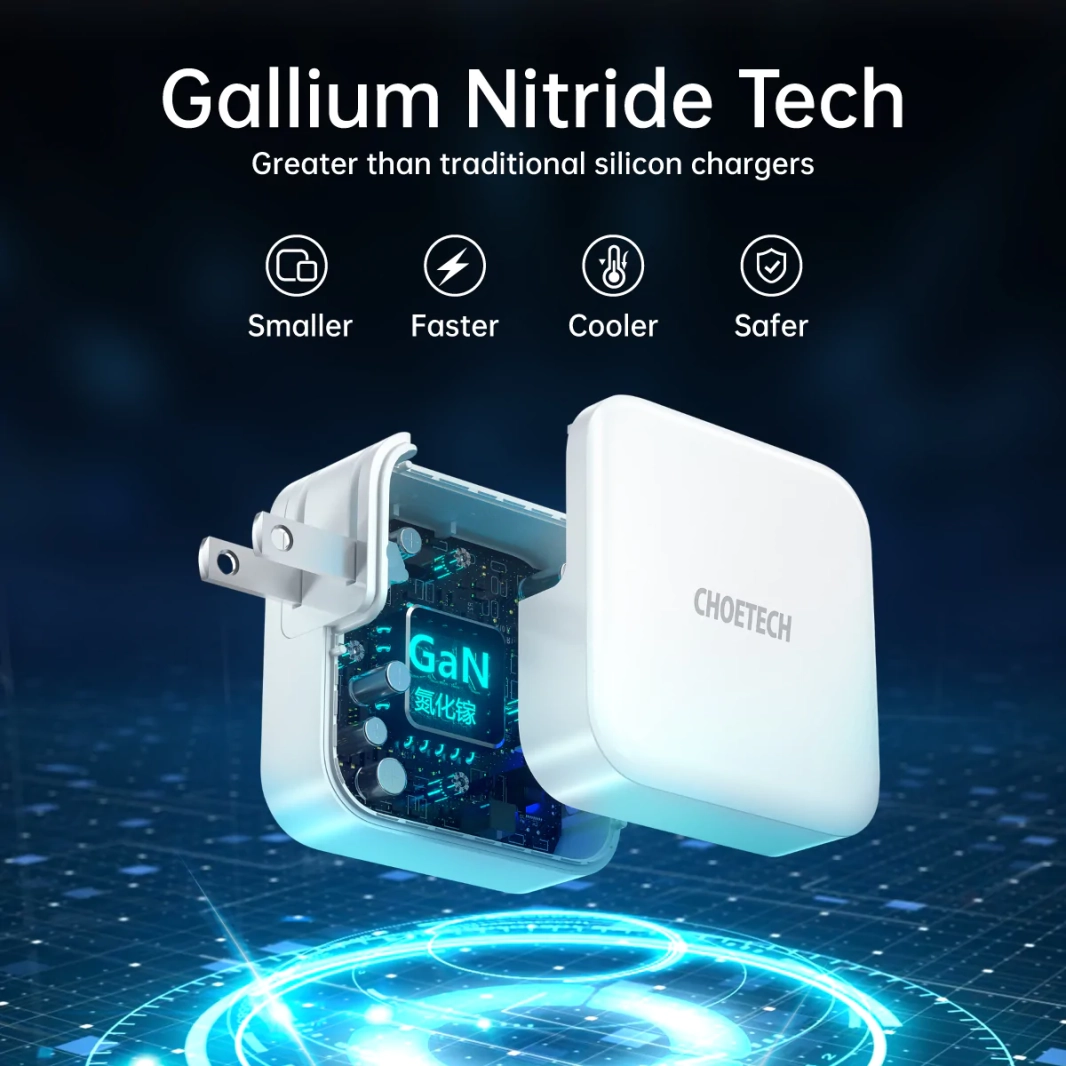 محول شحن سريع Choetech 65 وات بمنفذين PD GaN Tech USB C