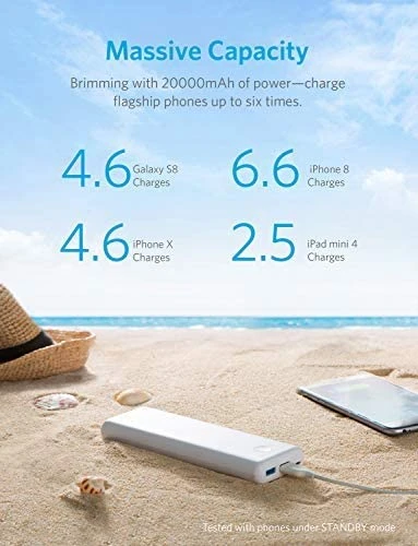 باور بانك Anker PowerCore II PowerIQ بسعة 20000 مللي أمبير في الساعة - أبيض