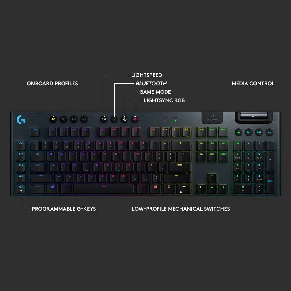 Logitech G915 RGB Wireless Mechanical Gaming Keyboard (Tactile)