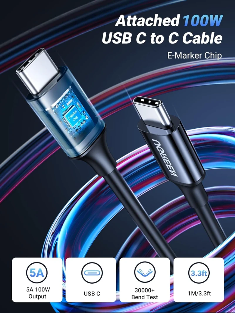 شاحن سيارة يوجرين 130 وات USB C بثلاثة منافذ