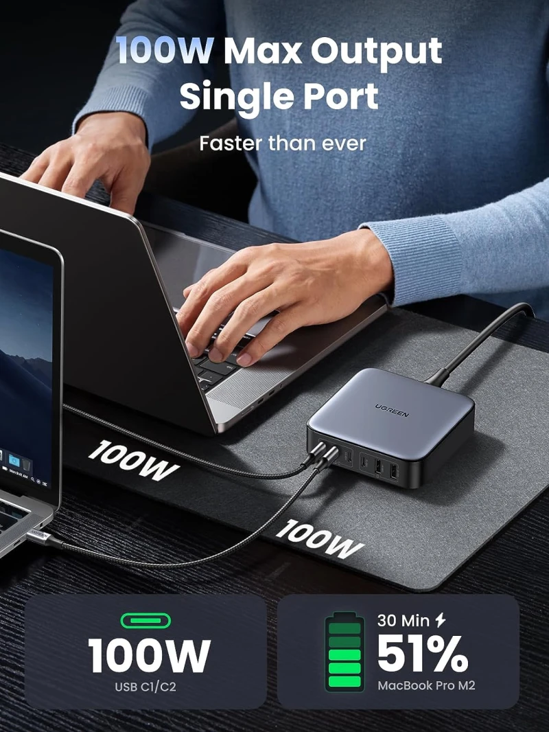 محطة شحن سطح المكتب UGREEN Nexode 200W ذات 6 منافذ GaN